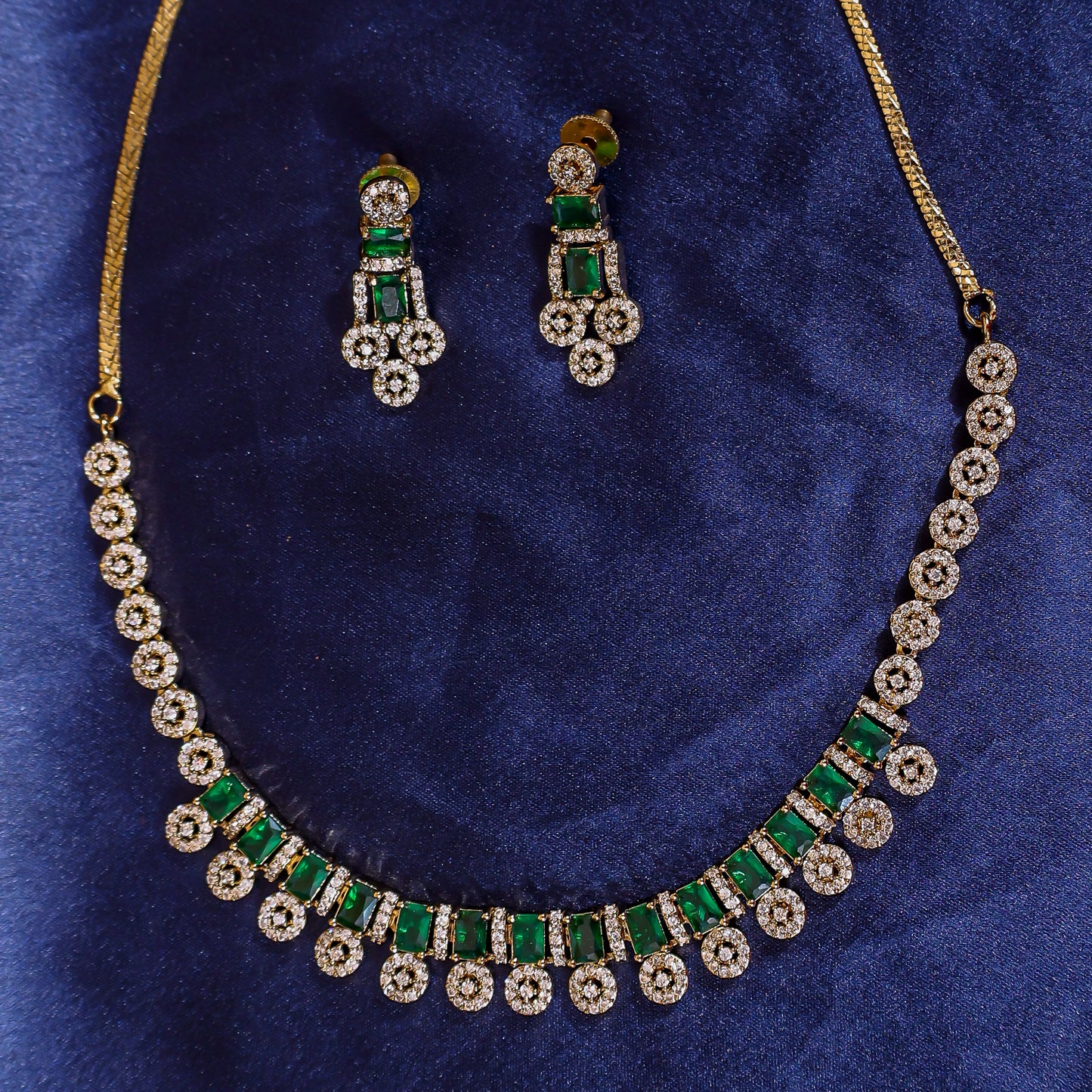 Emerald Baguette & AD Stone Necklace Set