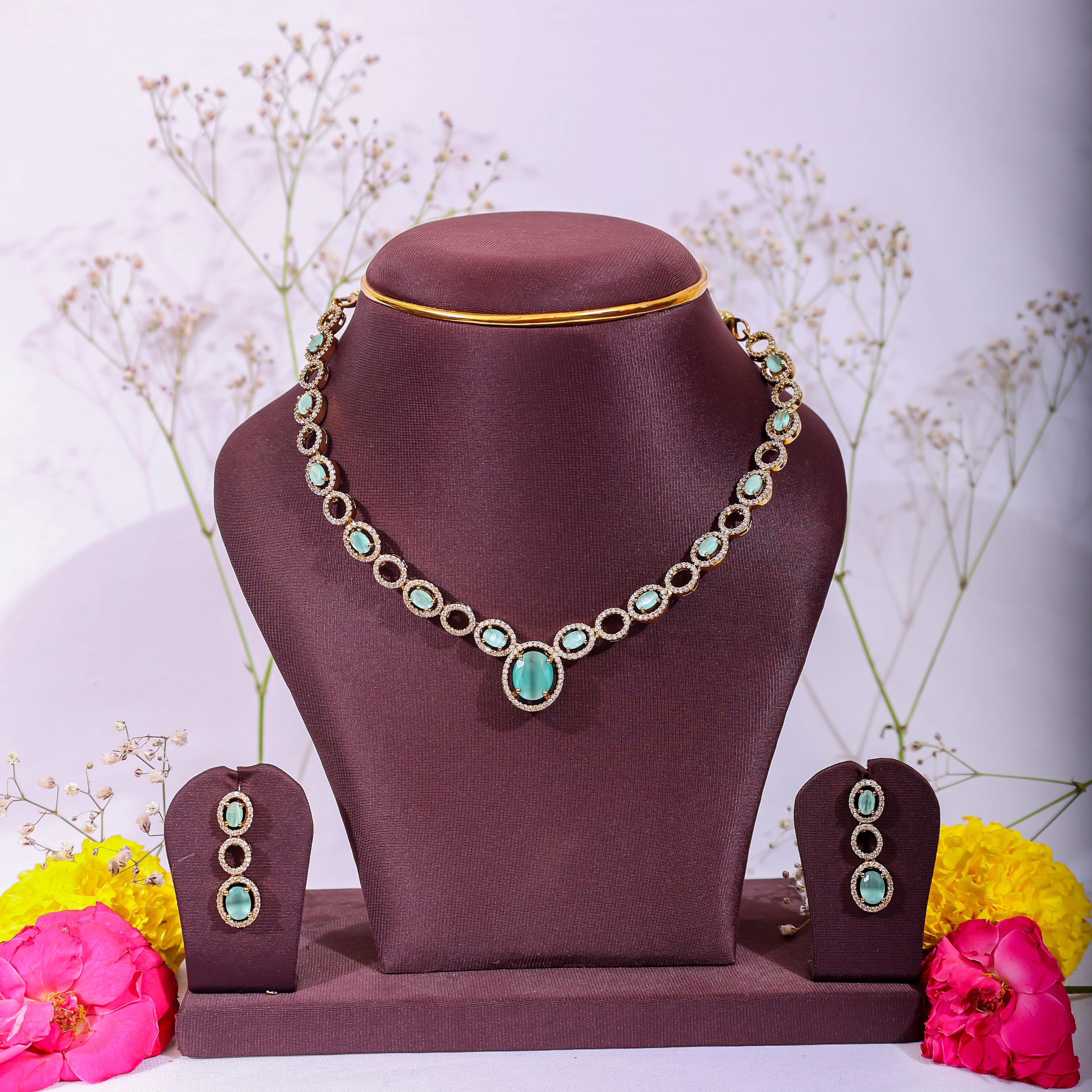 Aqua Mist Crystal Linked Necklace Set