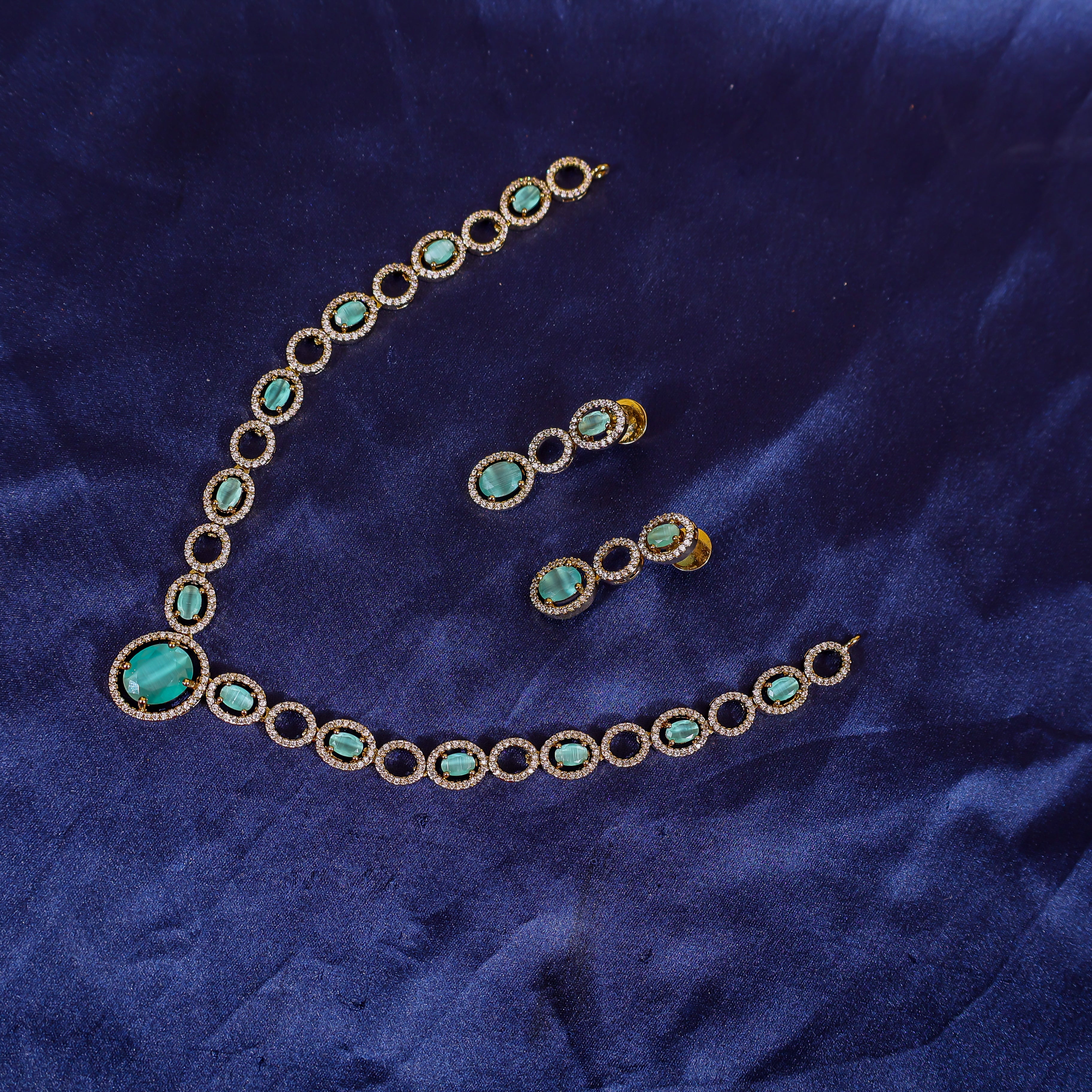 Aqua Mist Crystal Linked Necklace Set