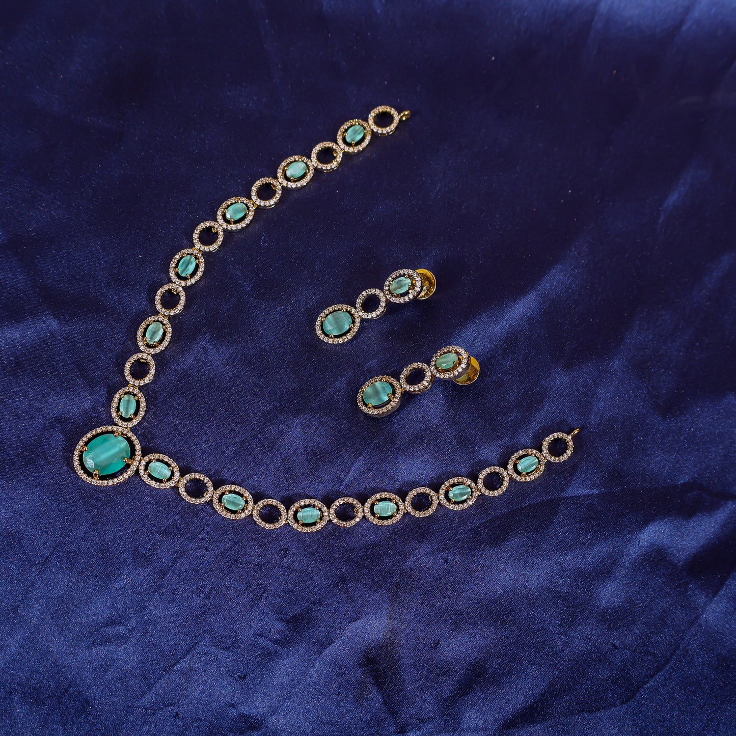 Aqua Mist Crystal Linked Necklace Set