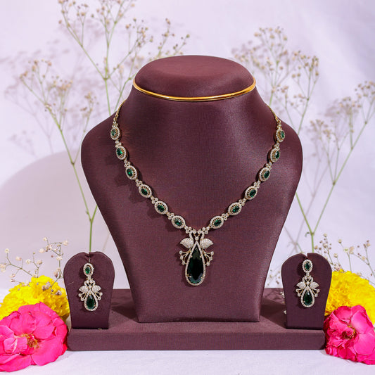 Emerald Green Teardrop Pendant Set with AD Accents