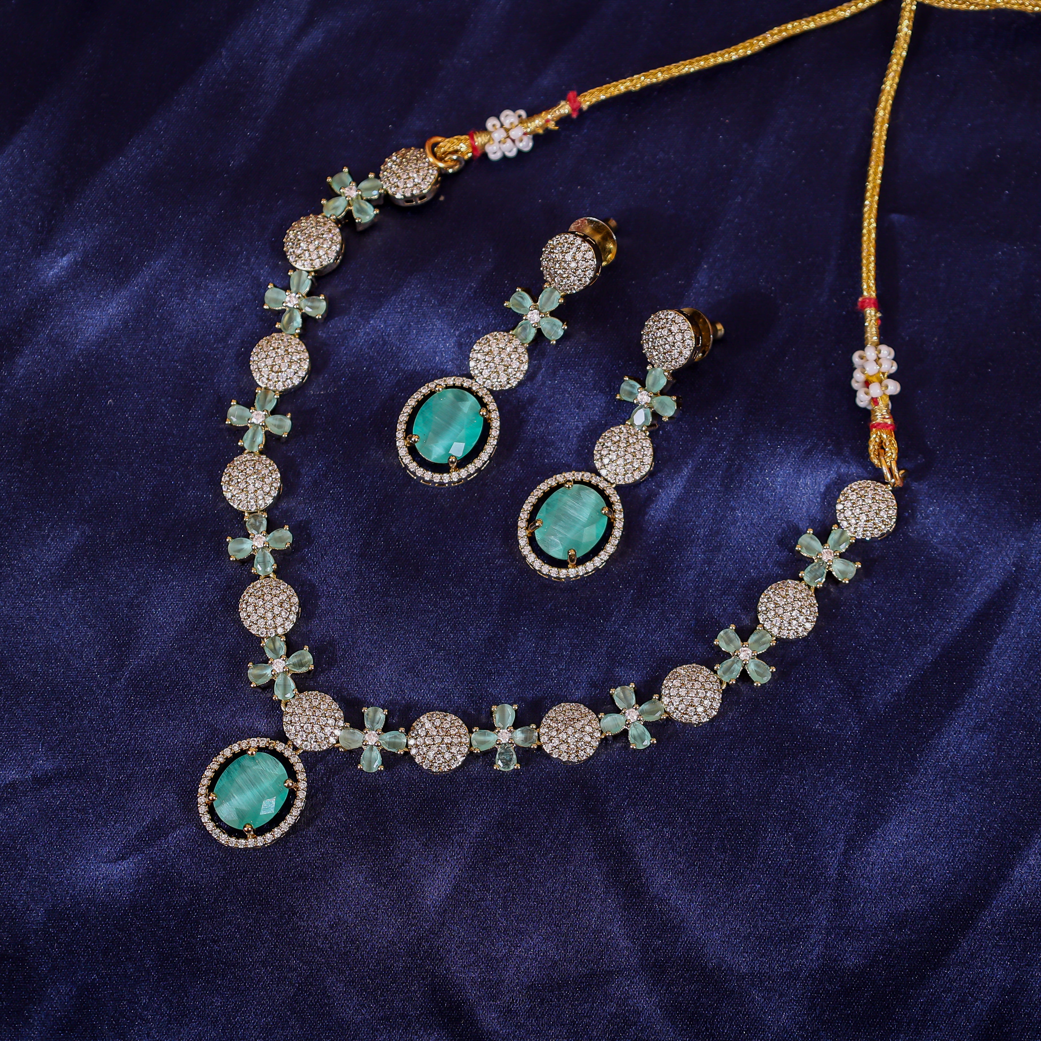 The Mint Blossom AD Floral Necklace Set