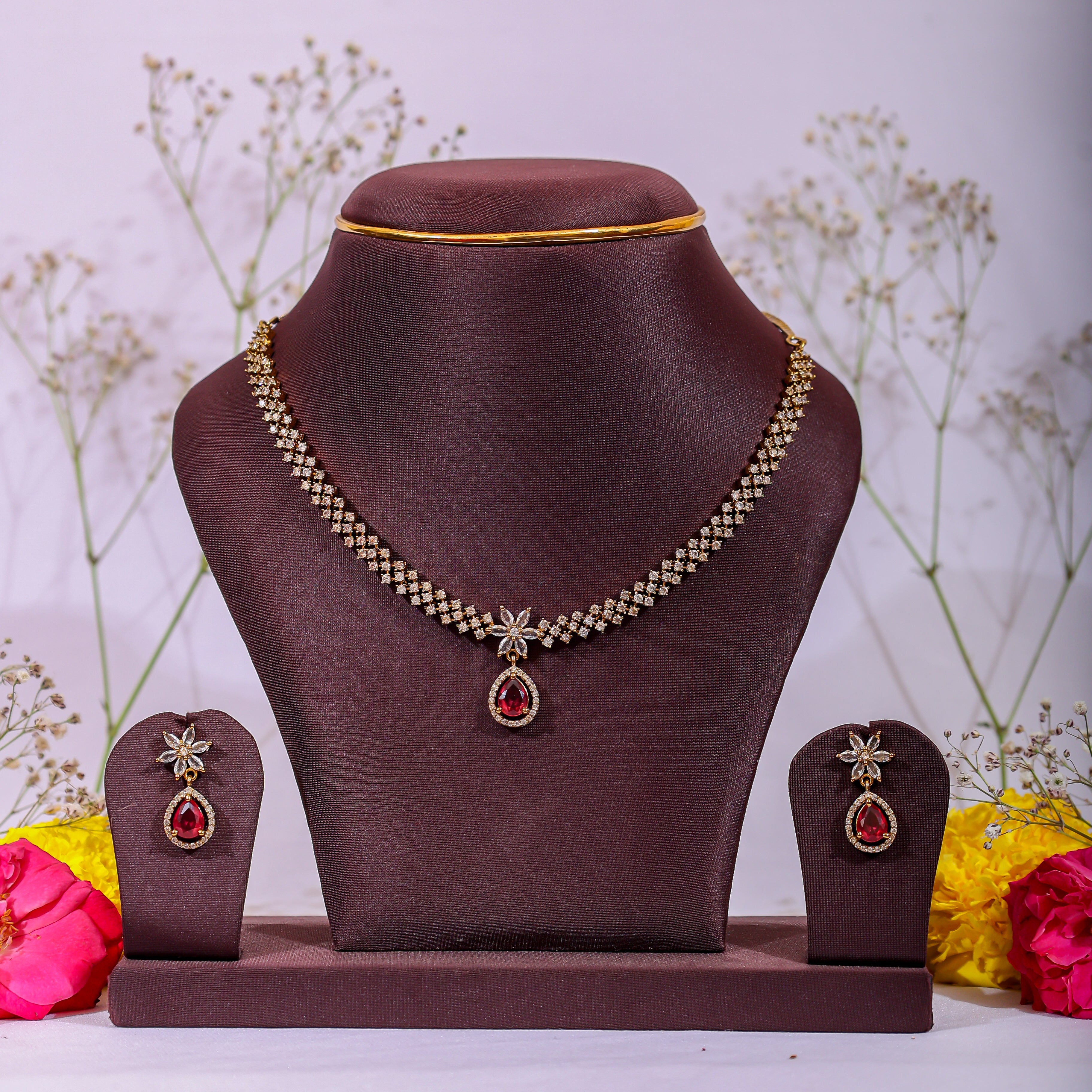 The Ruby Radiance Teardrop Necklace Set