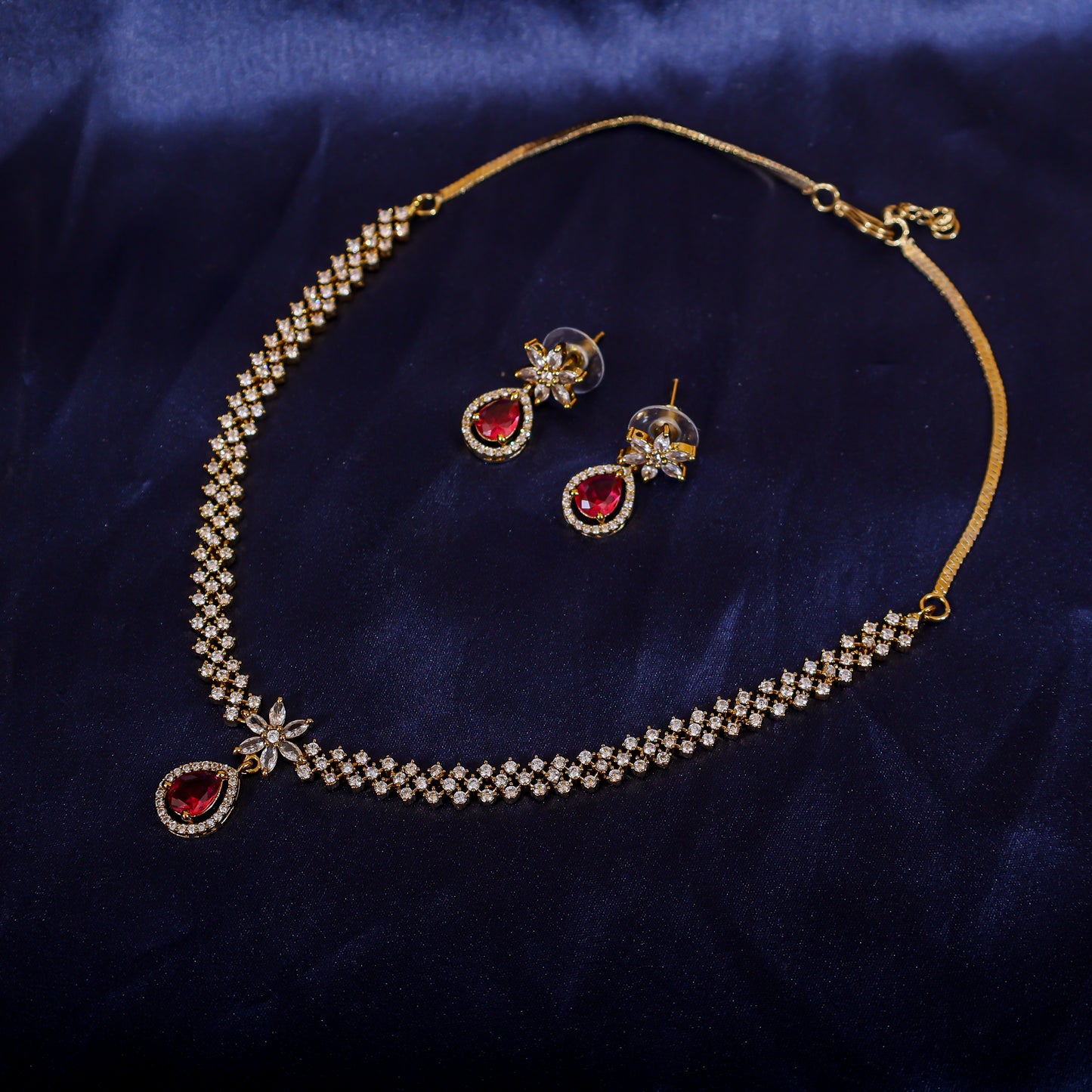 The Ruby Radiance Teardrop Necklace Set