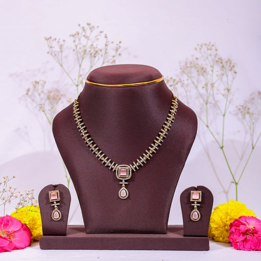 The Blush Pink Square-Drop Stone & AD Set