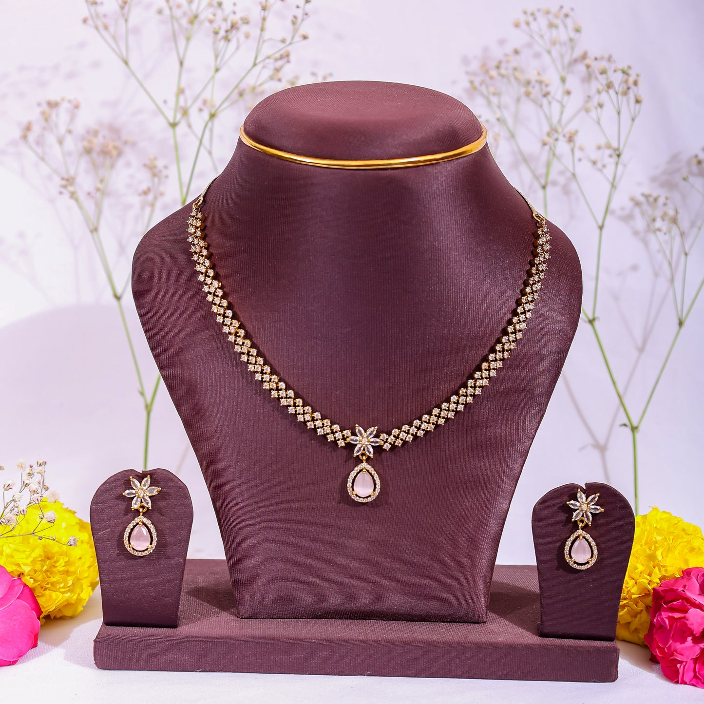 The Rose Blush Floral AD Necklace Set