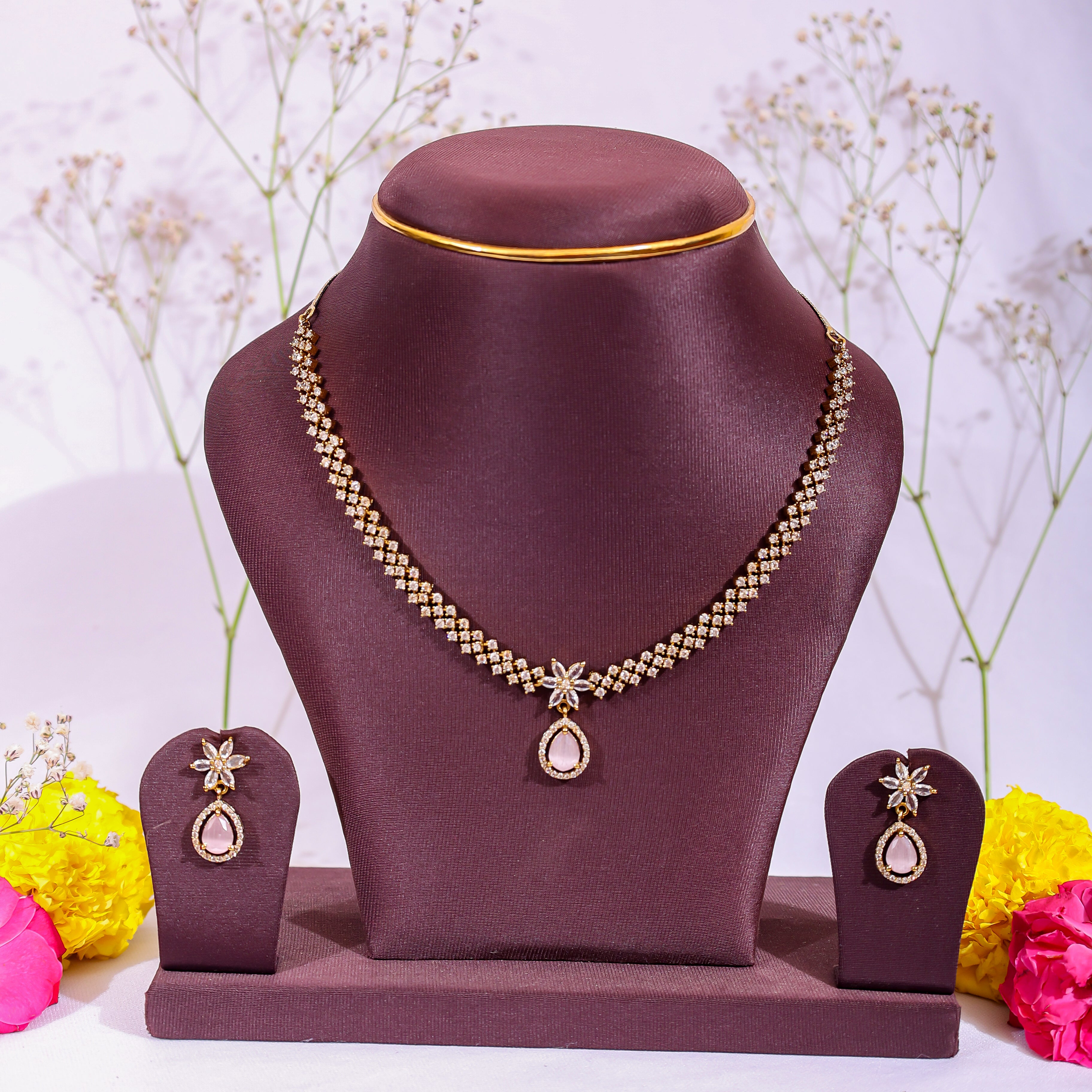 The Rose Blush Floral AD Necklace Set