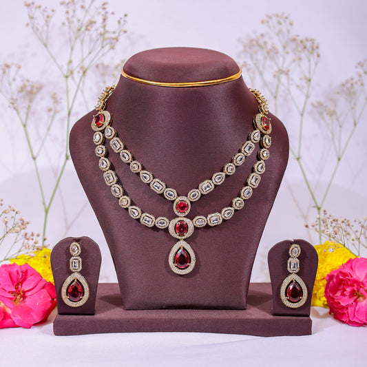 Ruby Essence Double-Layer Necklace & Earrings