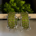 Olive Glass Bangles with Silver Ghungroo Bangles