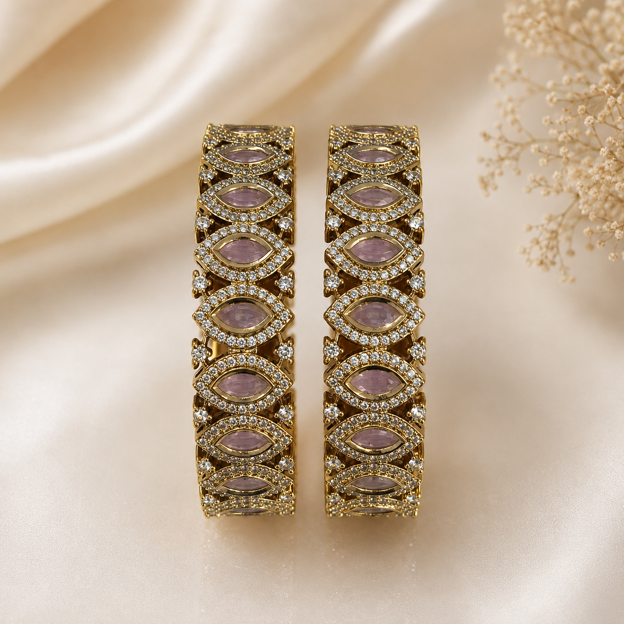 Pink & AD Stone Kundan-Style Bangles