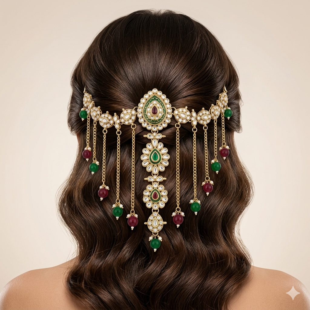 Red and Green Bead Mattilu Hair Brooch