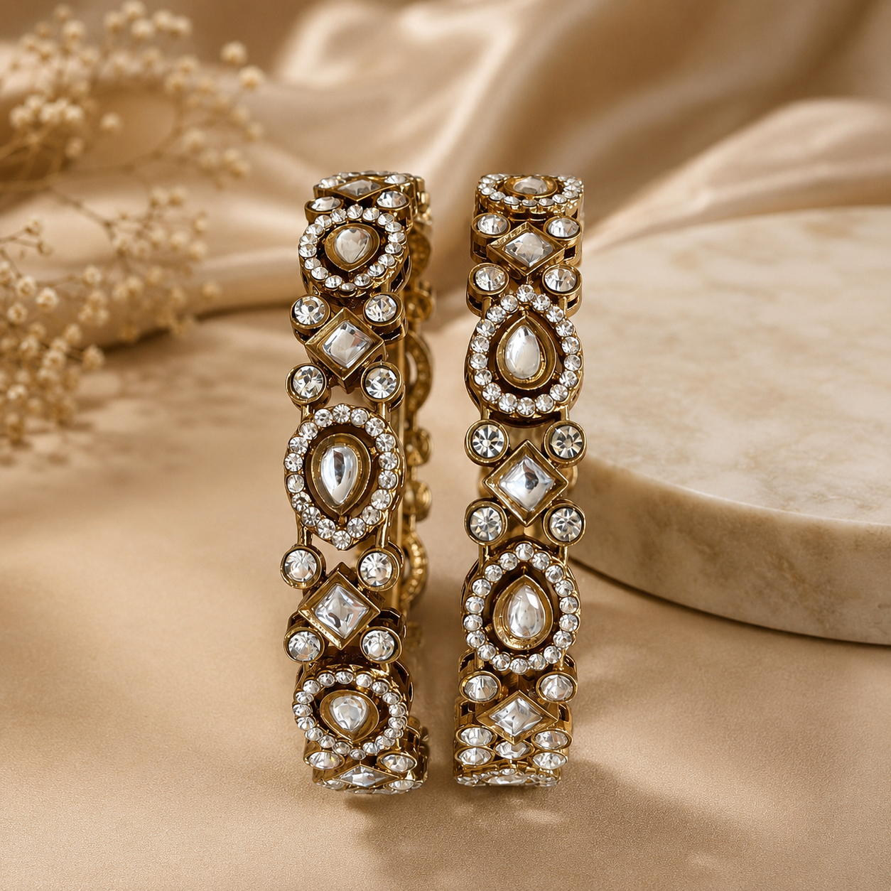 Elegant Teardrop Stone Bangles – Set of 2