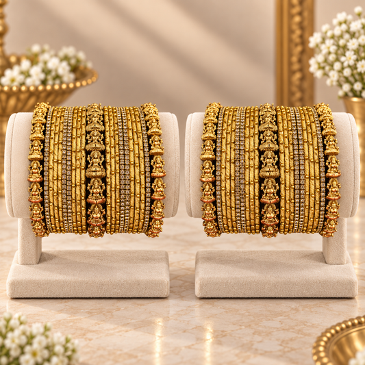 Golden Lakshmi Temple Thread Bangle Set