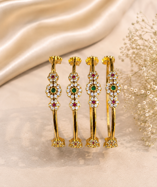 Floral Gemstone AD Bangle Set