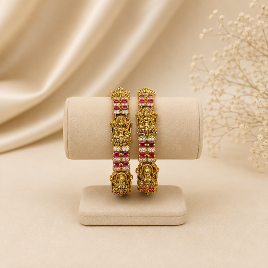 Royal Lakshmi Ruby AD Temple Bangles