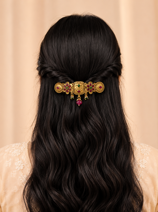 Ruby Emerald Floral Hair Centre Clip