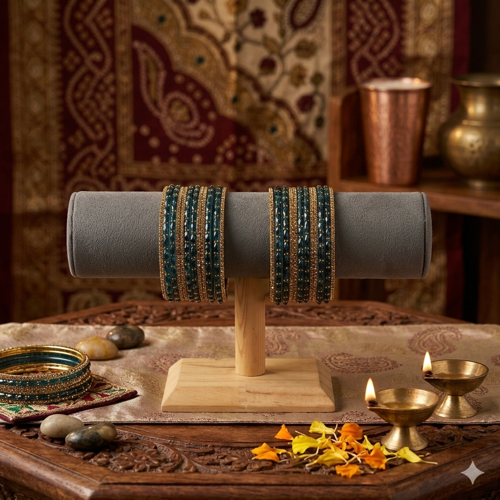 Peacock Blue and Gold Bangles Set