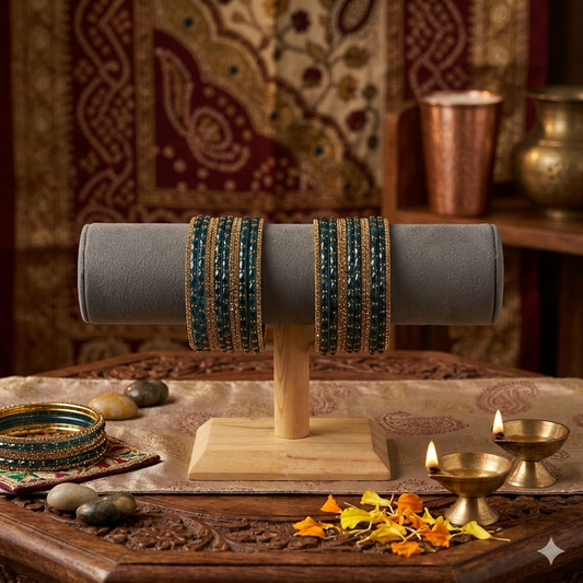Peacock Blue and Gold Bangles Set