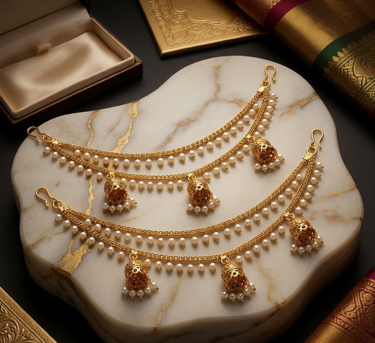 2 line Jhumkas Ear Chain