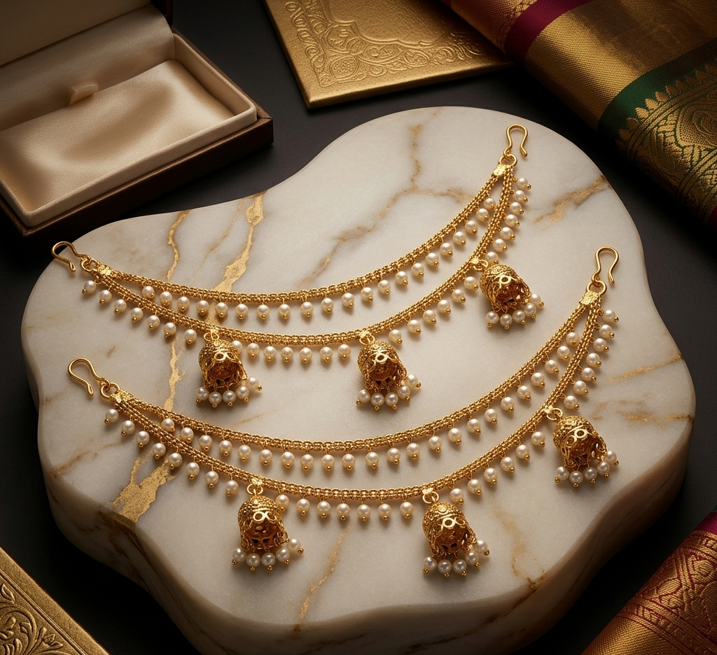 2 line Jhumkas Ear Chain