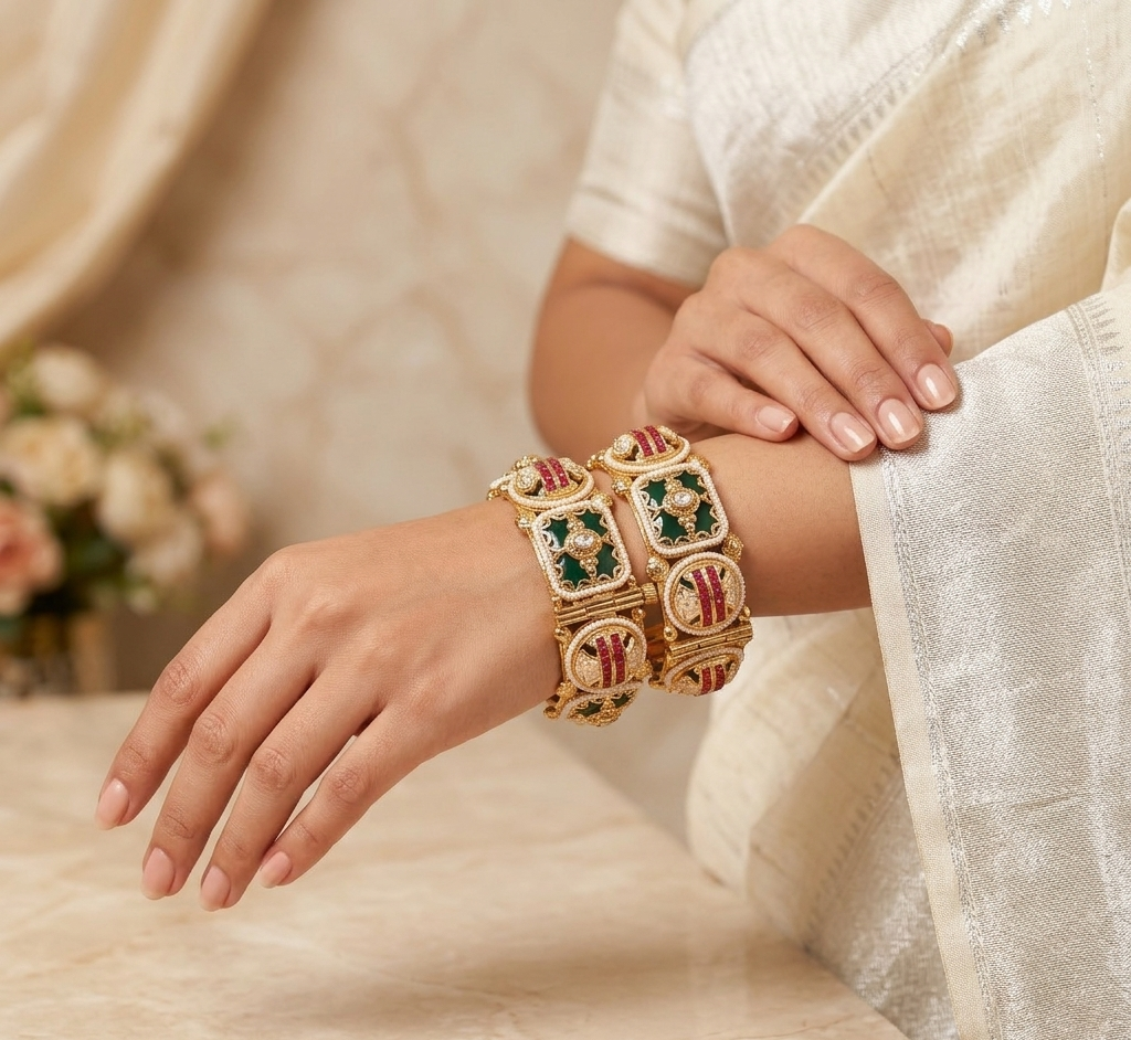 Royal Emerald and Ruby Kundan Kada