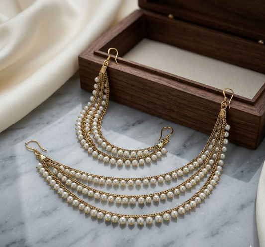 3 Line Pearl Ear Chain