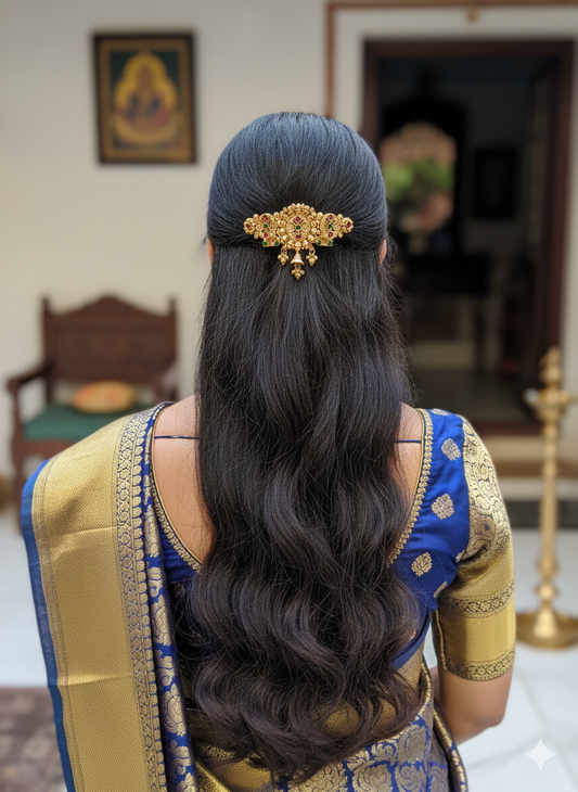 Antique Gold Temple Hair Clip with Kemp Stones