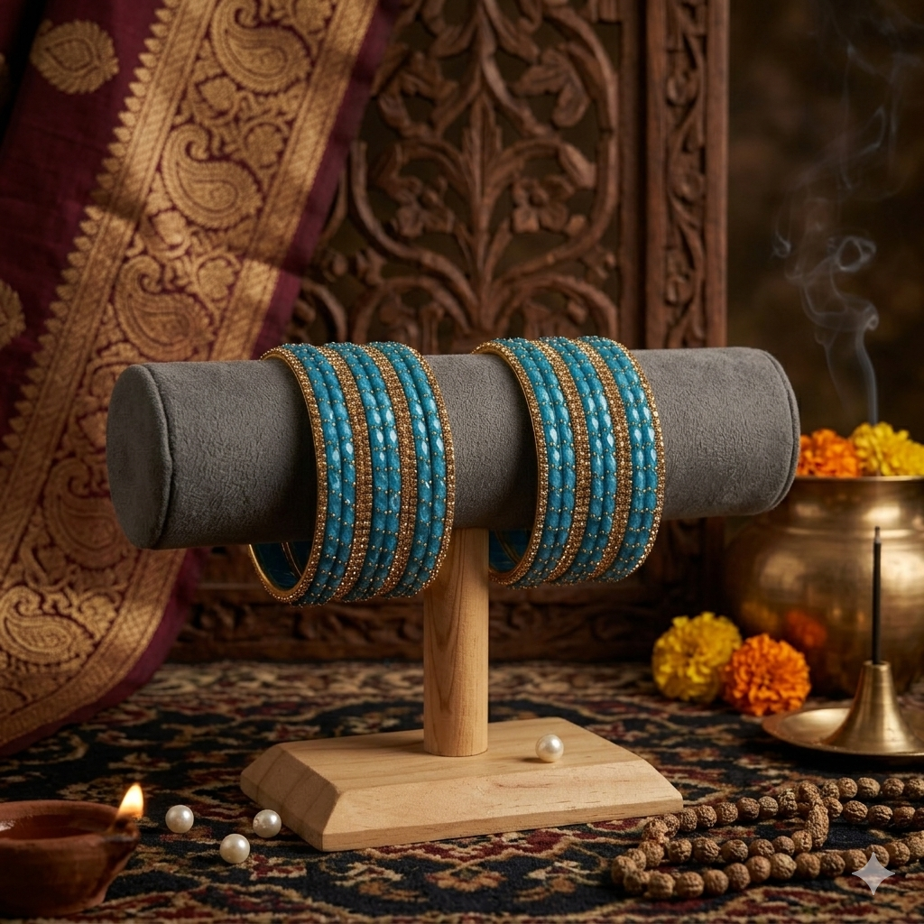 Turquoise Rain-Drop Gold Bangles Set
