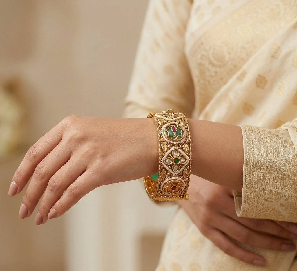 Vintage Jadau Floral Motif Kada