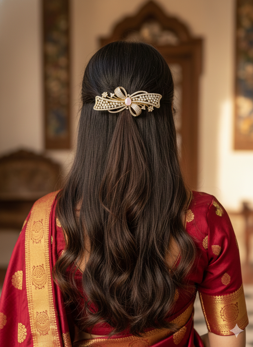 Vintage-Inspired Rose Quartz Centerpiece Bow Hair Barrette