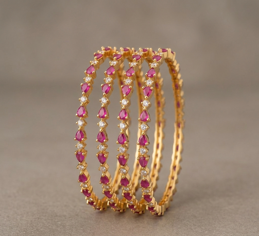 Ruby Stone AD Bangle Set