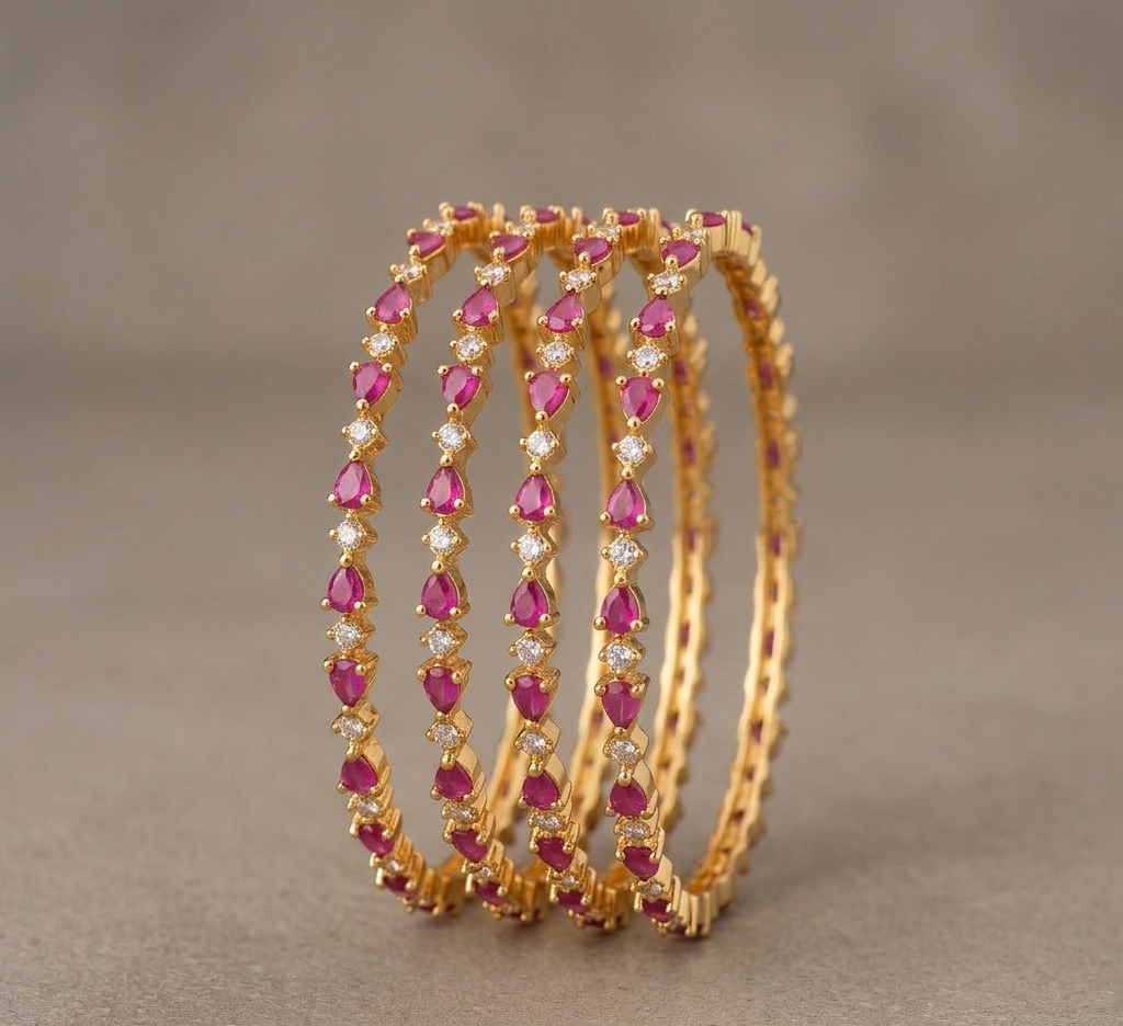 Ruby Stone AD Bangle Set
