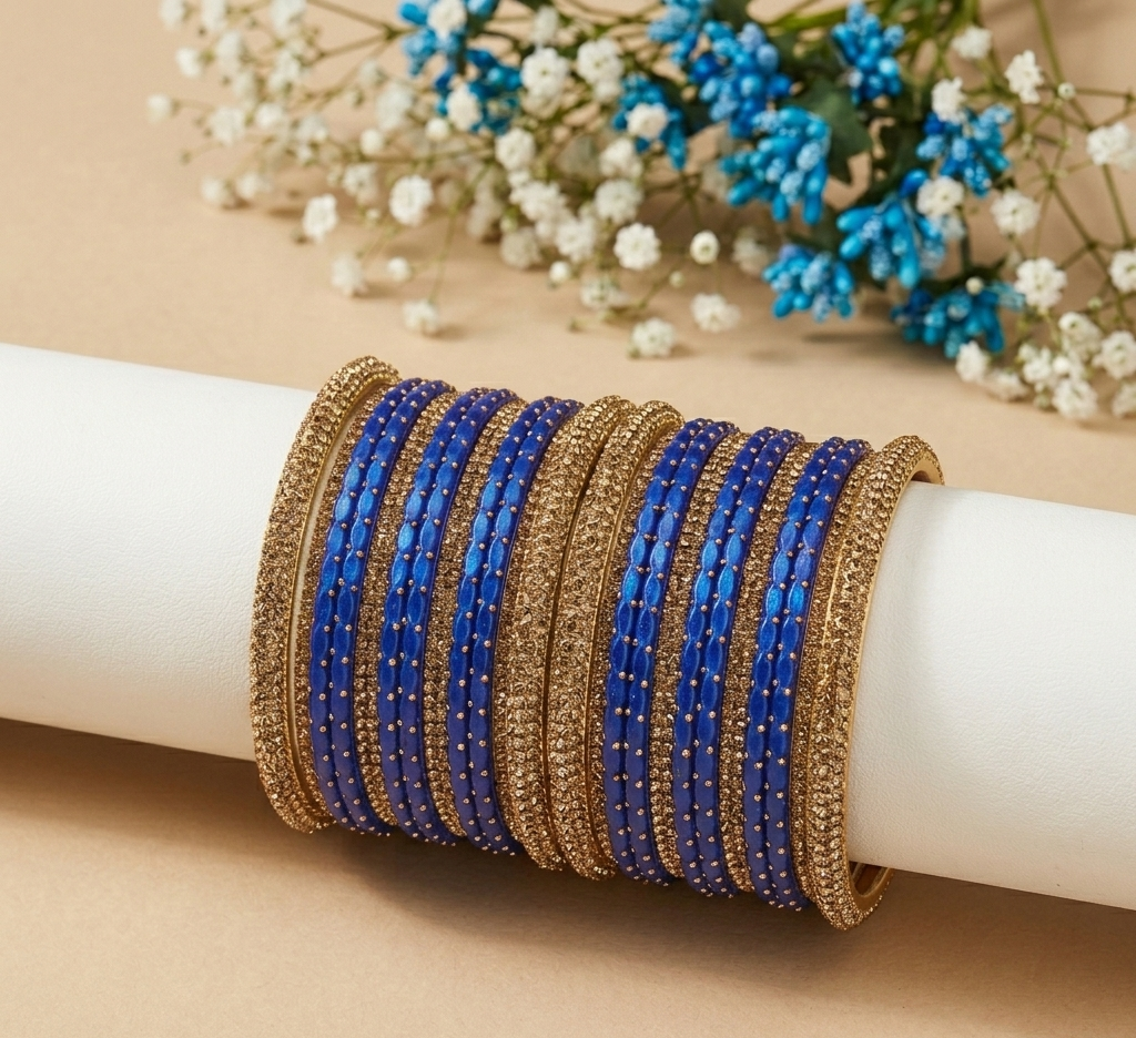 Navy Blue & Gold Raindrop Bangle Set