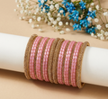 Light Pink Raindrop & Gold Stone Bangle Set