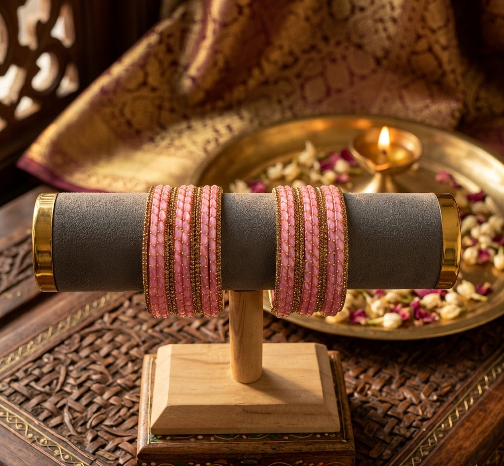 Baby Pink and Gold Bangle Set