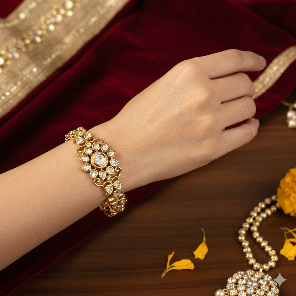 Vintage Kundan Floral Cuff