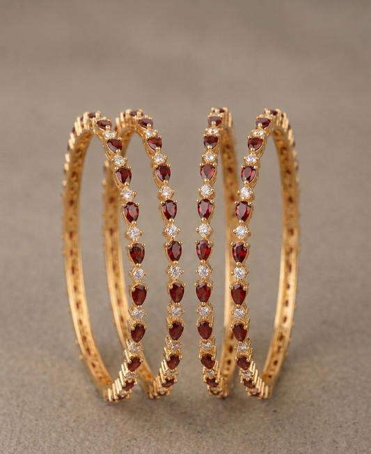 Maroon Stone AD Bangle Set