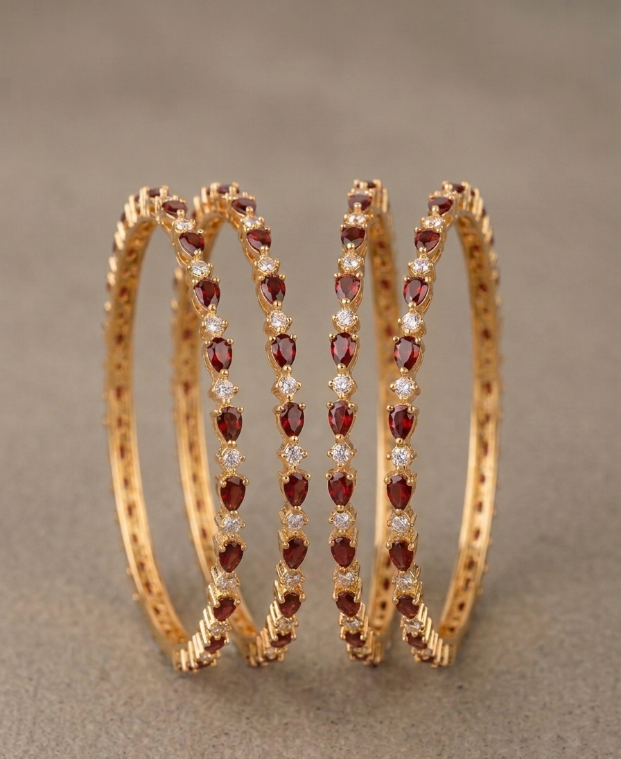 Maroon Stone AD Bangle Set