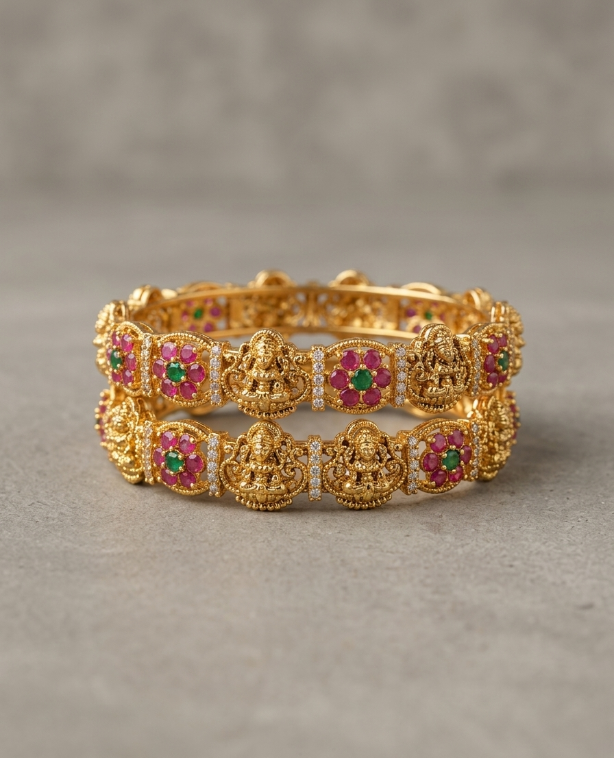 The Vedika Temple Gemstone Bangle Pair
