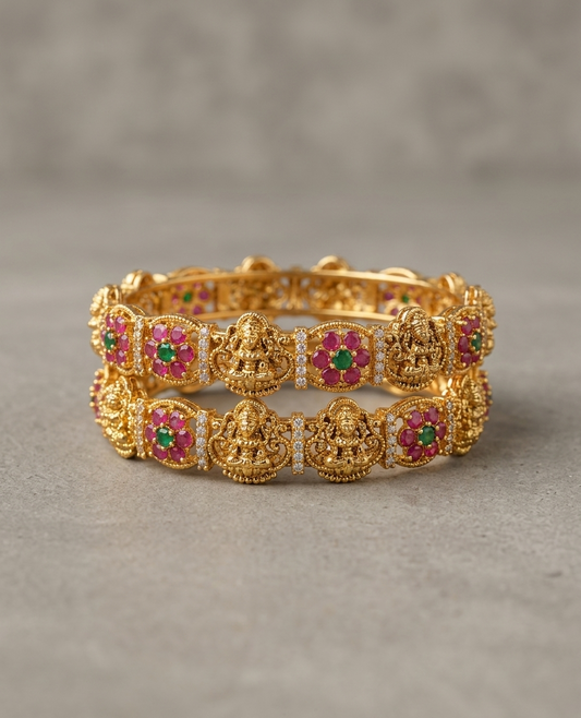 The Vedika Temple Gemstone Bangle Pair