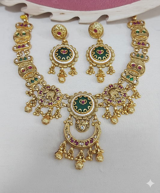 Emerald & Ruby Temple Motif Necklace