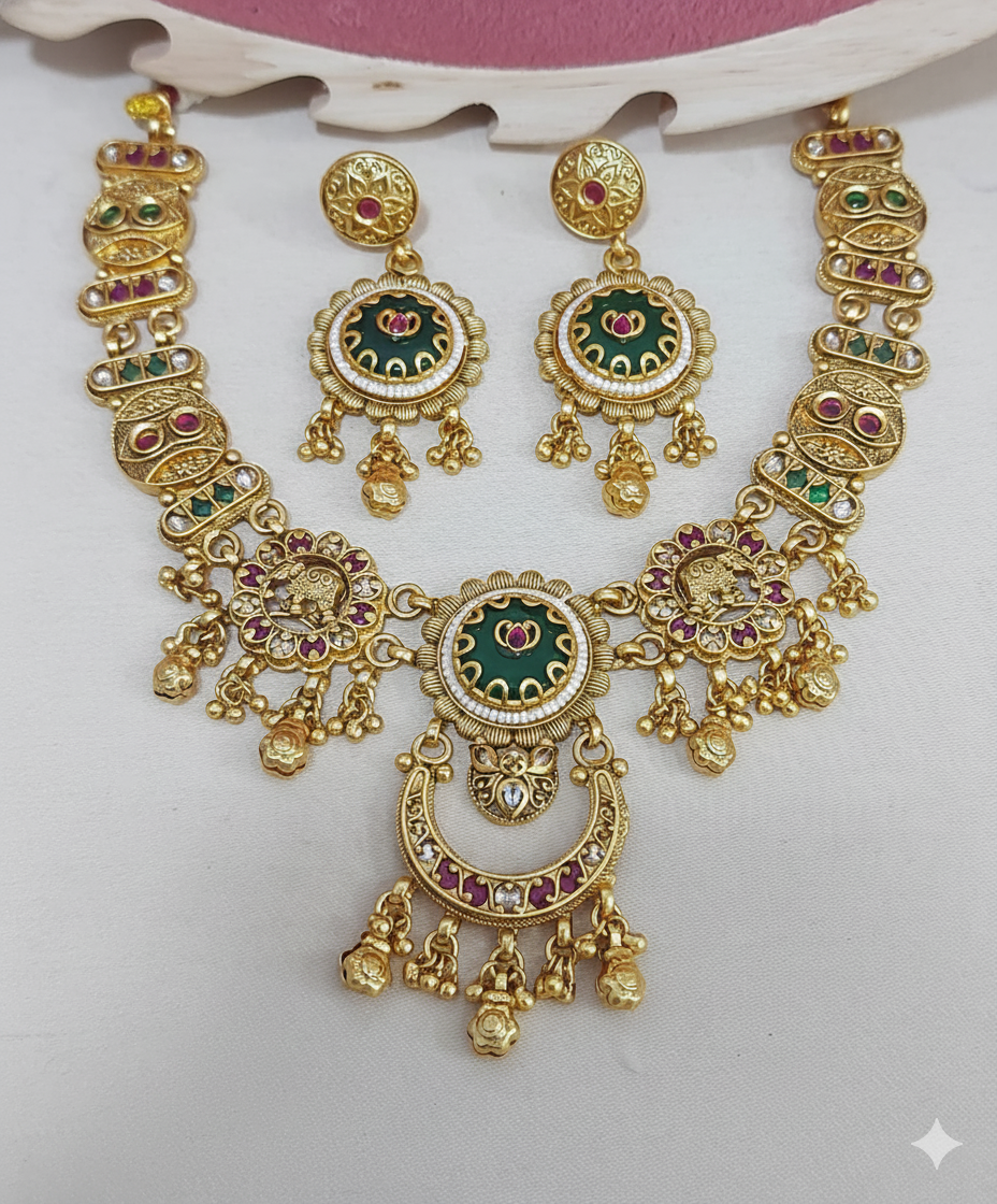 Emerald & Ruby Temple Motif Necklace