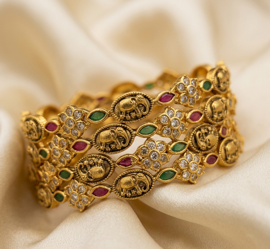 Ancient Elephant Motif Bangle Set