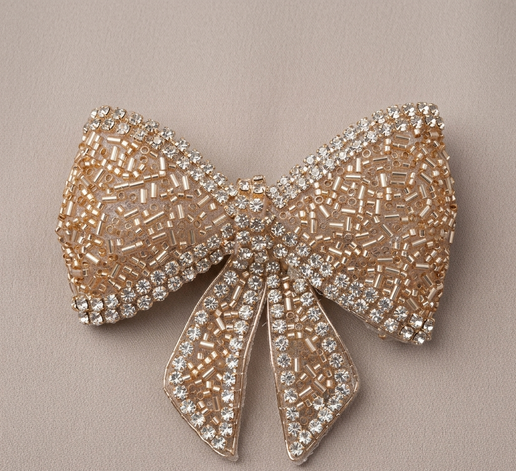 Beaded Crystal Bow Alligator Pin