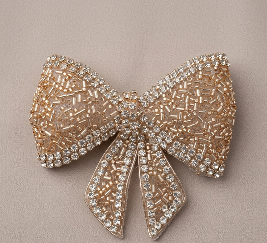 Beaded Crystal Bow Alligator Pin