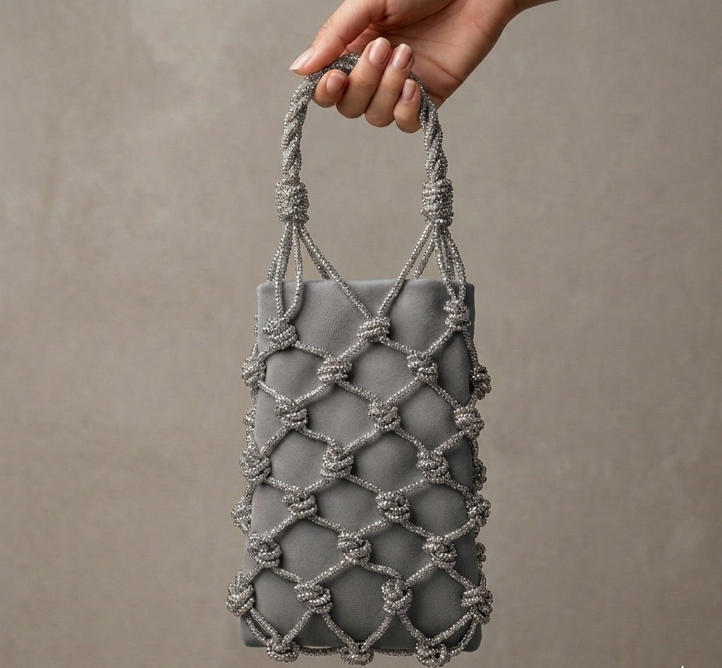 Silver Stones with Velvet base Mobile Pouch