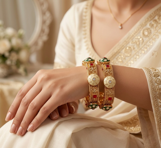 Antique Kundan Cream and Ruby Kada