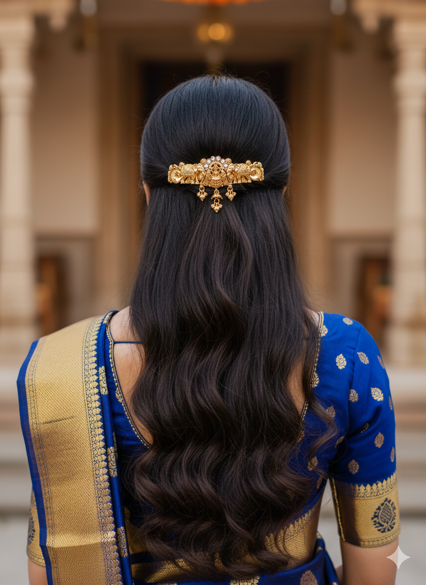 Goddess Lakshmi Antique Gold Temple Hair Clip