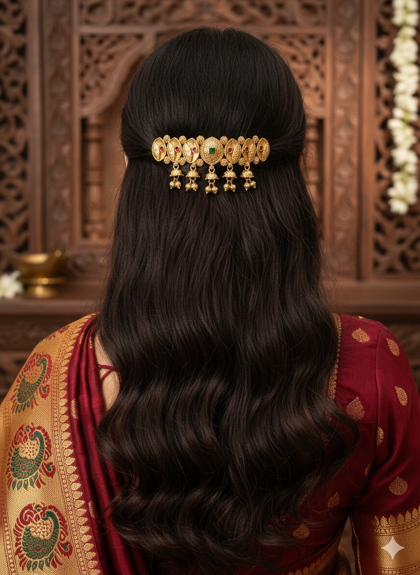 Antique Gold-Plated Jhumka Hair Barrette