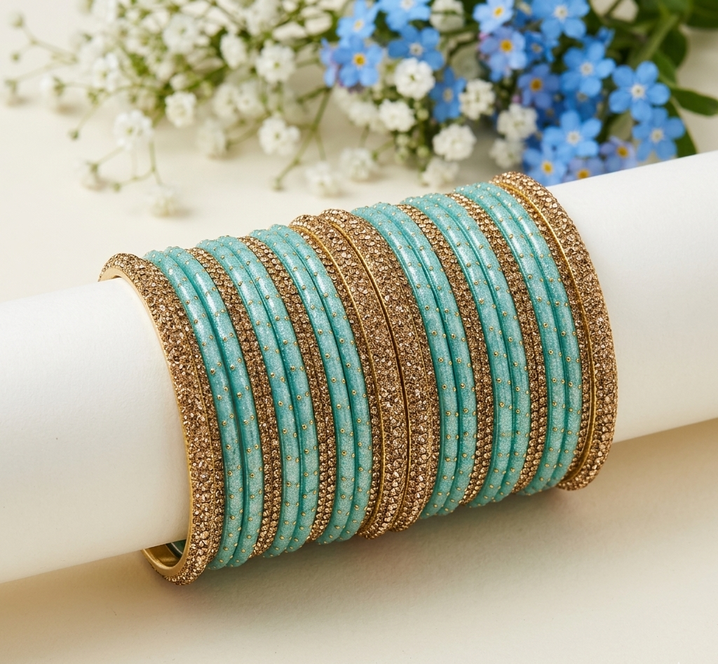Sea Blue and Gold Bangles Set